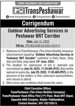 TransPeshawar Tender Notice